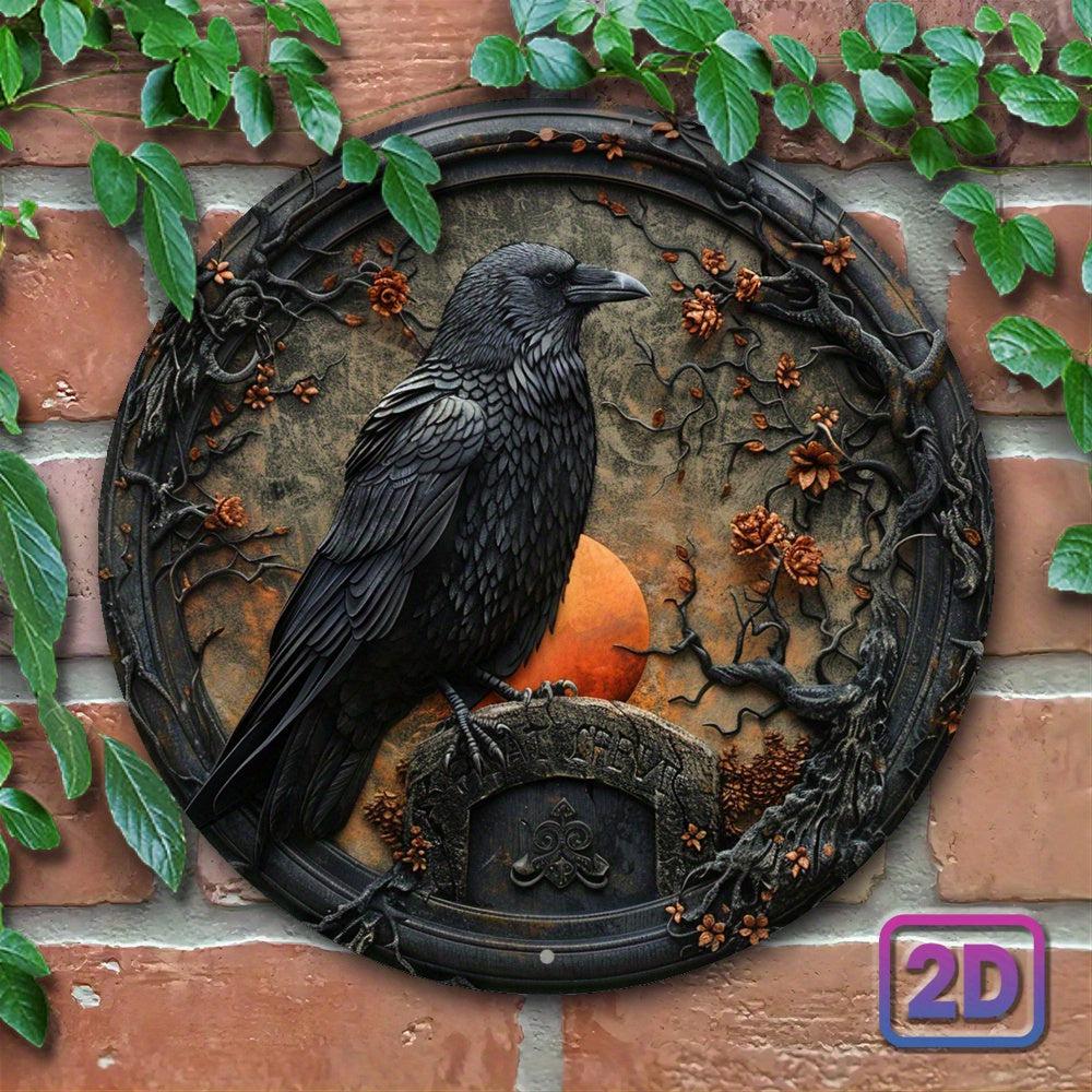 Witch & Ravens Metal Sign Halloween Wall Decor-MoonChildWorld