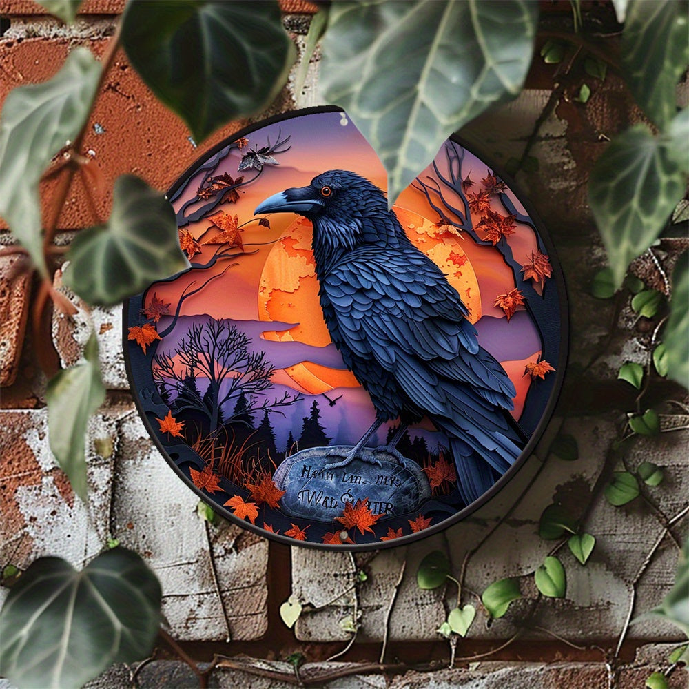 Witchy Raven & Tombstone Gothic Crow Wall Sign Gothic Metal Sign Halloween Decor-MoonChildWorld