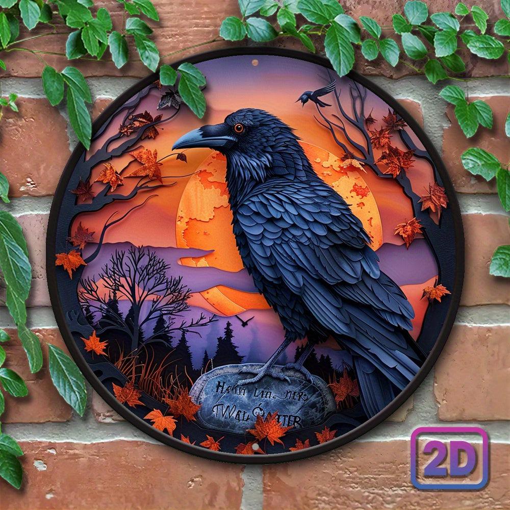 Witchy Raven & Tombstone Gothic Crow Wall Sign Gothic Metal Sign Halloween Decor-MoonChildWorld