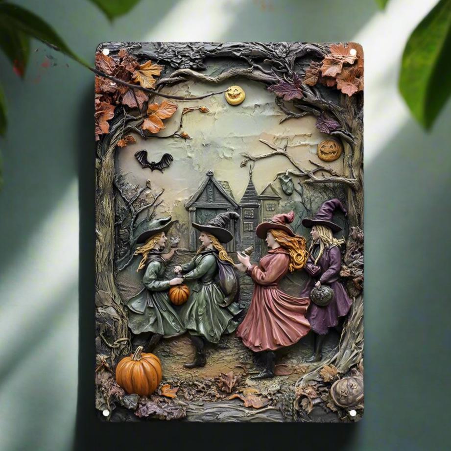 Witch Sisters Wall Art Witch Metal Sign Halloween Home Decor-MoonChildWorld