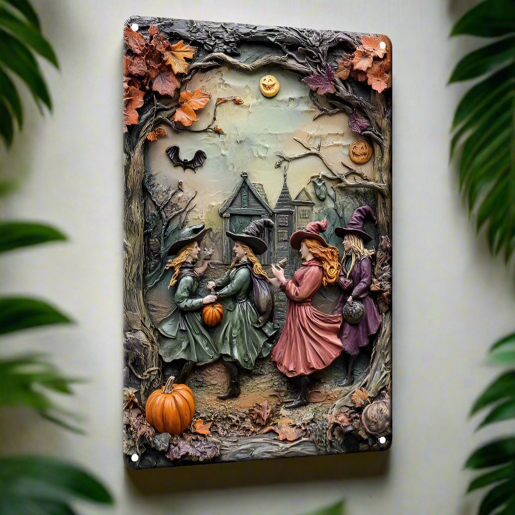 Witch Sisters Wall Art Witch Metal Sign Halloween Home Decor-MoonChildWorld