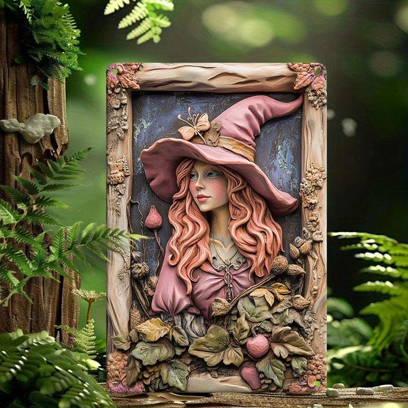 Enchanted Pink Witch Wall Art Wicca Home Decor Pagan Metal Sign-MoonChildWorld