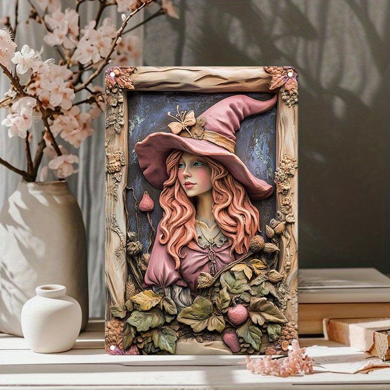 Enchanted Pink Witch Wall Art Wicca Home Decor Pagan Metal Sign-MoonChildWorld