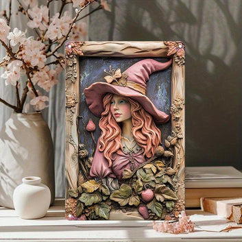 Enchanted Pink Witch Wall Art Wicca Home Decor Pagan Metal Sign