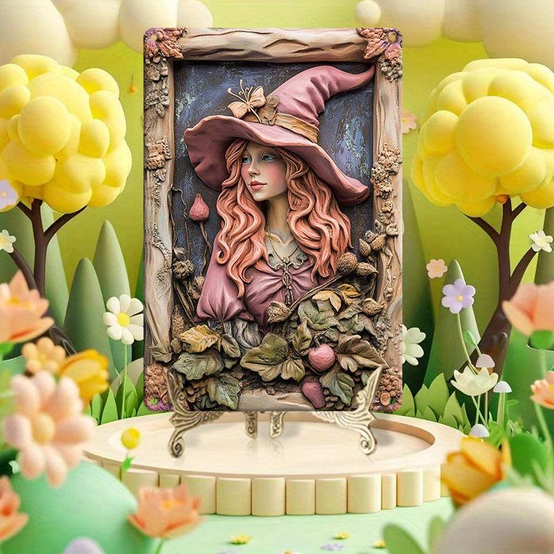 Enchanted Pink Witch Wall Art Wicca Home Decor Pagan Metal Sign-MoonChildWorld