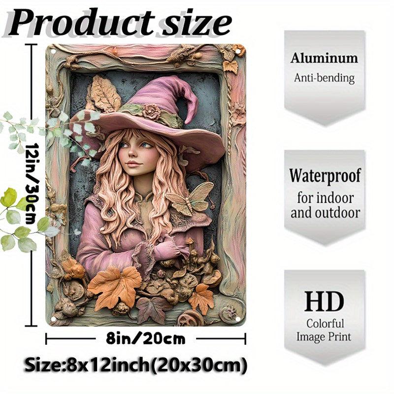 Enchanted Pink Witch Wall Art Wicca Home Decor Pagan Metal Sign-MoonChildWorld