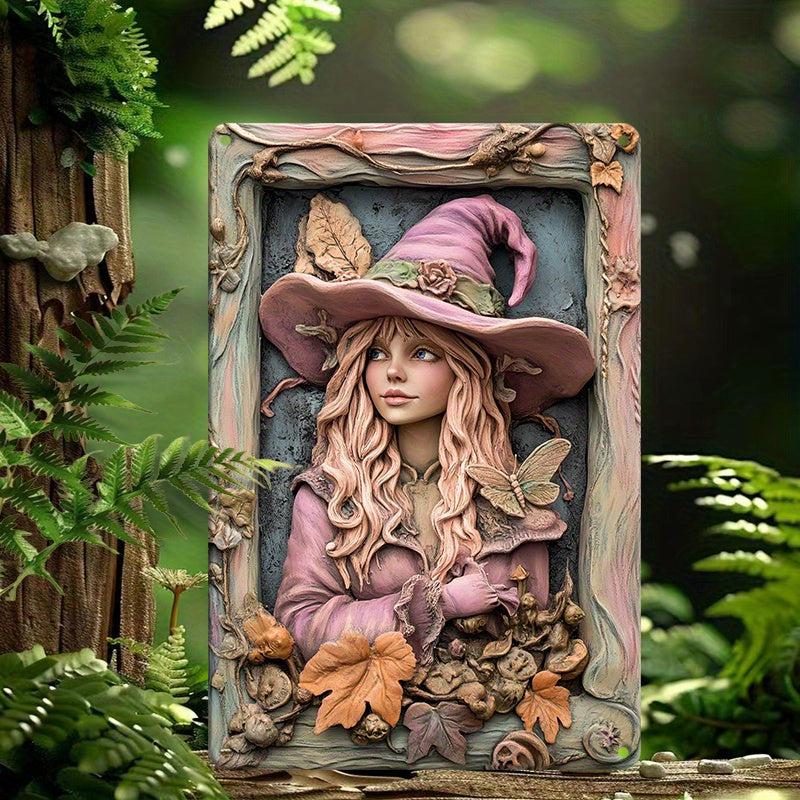 Enchanted Pink Witch Wall Art Wicca Home Decor Pagan Metal Sign-MoonChildWorld