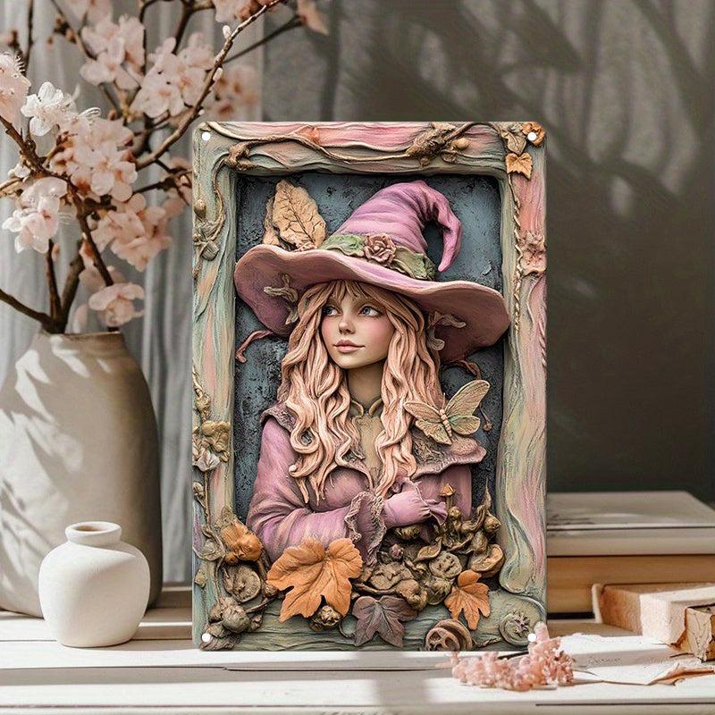 Enchanted Pink Witch Wall Art Wicca Home Decor Pagan Metal Sign-MoonChildWorld