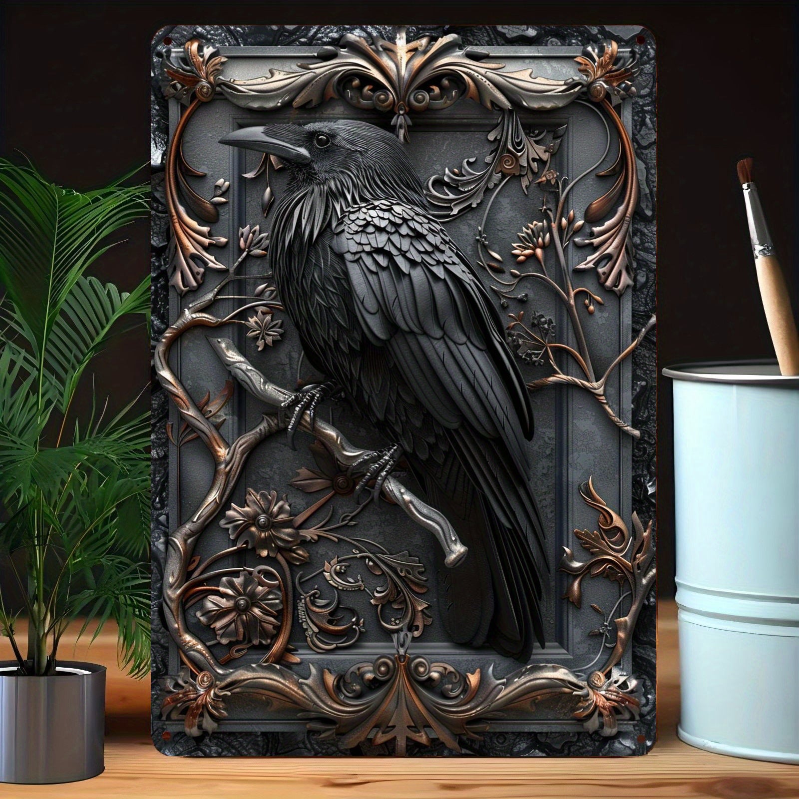 Dark Crow Wall Sign Black Raven Metal Sign Gothic Home Decor-MoonChildWorld