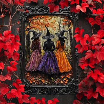 Enchanting Witch in the Forest Metal Sign Halloween Decor