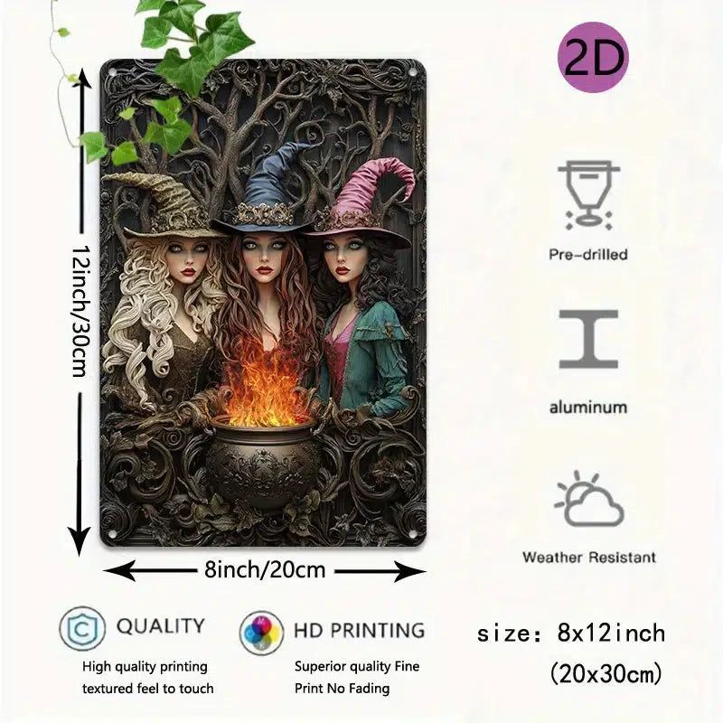 Charming Witch & Cauldron Wall Art Witchy Metal Sign Halloween Decor-MoonChildWorld