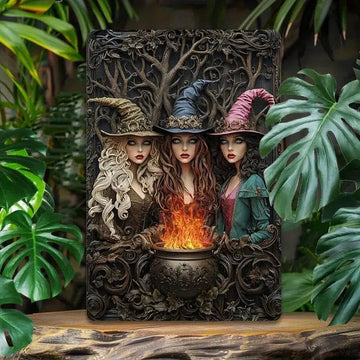 Charming Witch & Cauldron Wall Art Witchy Metal Sign Halloween Decor-MoonChildWorld