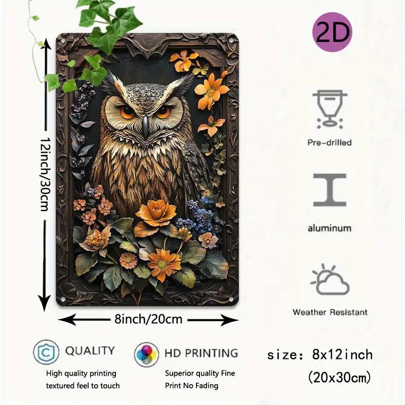 Charming Owl Wall Art Owl Metal Sign Spirit Animal Home Decor-MoonChildWorld