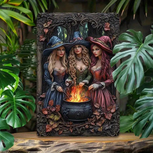 Charming Witch & Cauldron Wall Art Witchy Metal Sign Halloween Decor