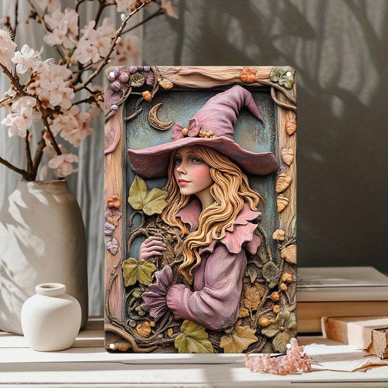 Enchanted Pink Witch Wall Art Wicca Home Decor Pagan Metal Sign-MoonChildWorld