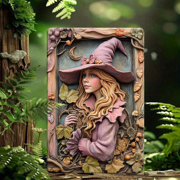 Enchanted Pink Witch Wall Art Wicca Home Decor Pagan Metal Sign-MoonChildWorld