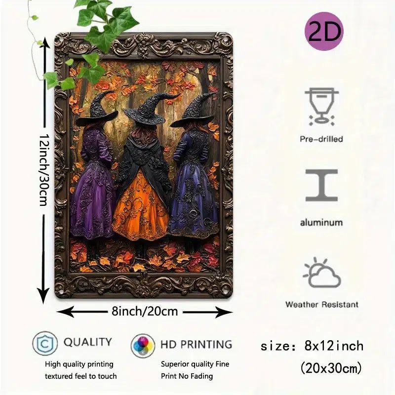 Enchanting Witch in the Forest Metal Sign Halloween Decor-MoonChildWorld