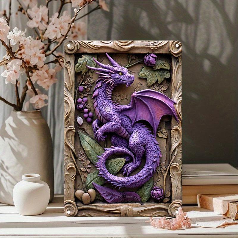 Dragon Wall Art Purple Dragon Metal Sign Home Decor-MoonChildWorld