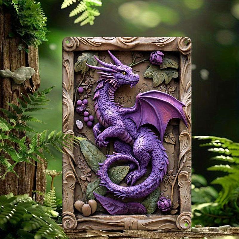 Dragon Wall Art Purple Dragon Metal Sign Home Decor-MoonChildWorld