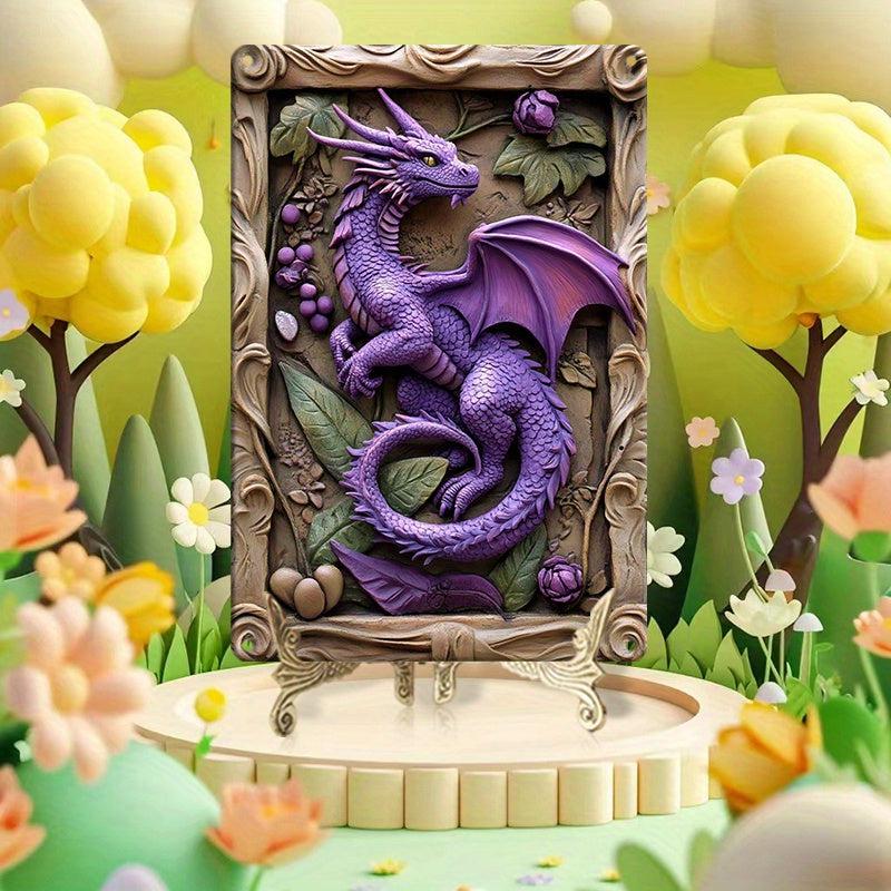 Dragon Wall Art Purple Dragon Metal Sign Home Decor-MoonChildWorld