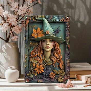 Enchanted Green Witch Wall Art Wicca Home Decor Pagan Metal Sign