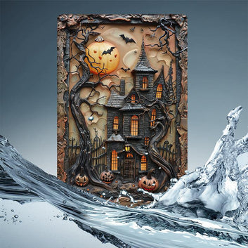 Witch Haunted Castle Wall Art Halloween Metal Sign Spooky Home Decor