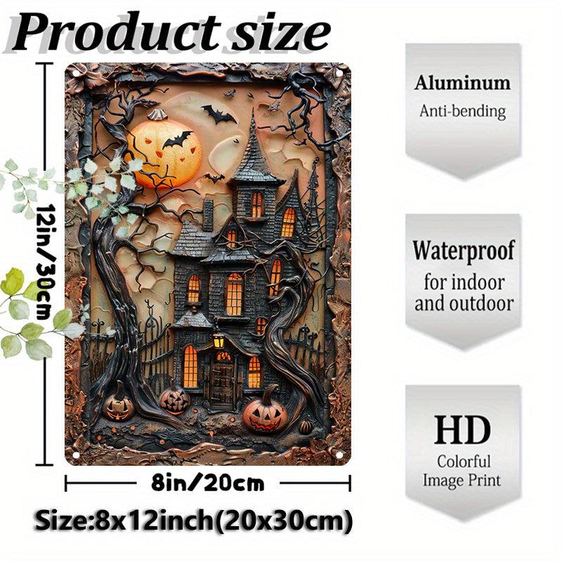 Witch Haunted Castle Wall Art Halloween Metal Sign Spooky Home Decor-MoonChildWorld