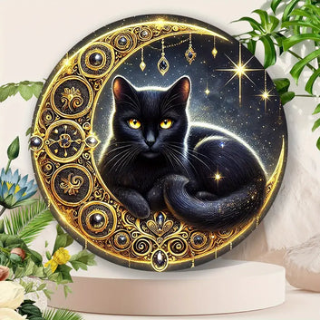 Vintage Black Cat on the Moon Wall Art Black Cat Metal Sign