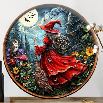 Christmas Witch Wall Art Wiccan Metal Sign for Pagan Yule Home Decorations