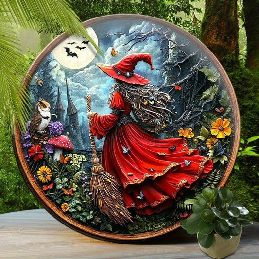 Christmas Witch Wall Art Wiccan Metal Sign for Pagan Yule Home Decorations