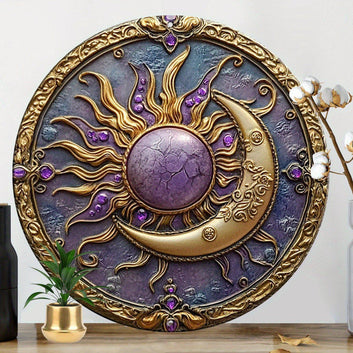 Sun and Moon Wall Art Celestial Metal Sign for Wicca Pagan Yule Decorations