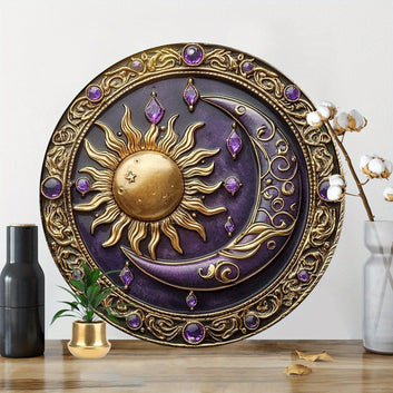 Sun and Moon Wall Art Celestial Metal Sign for Wicca Pagan Yule Decorations