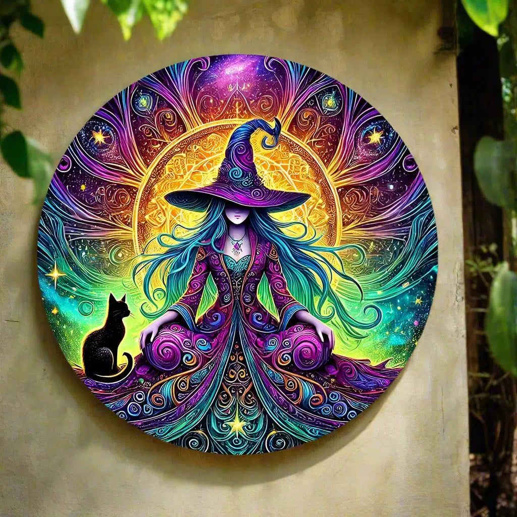 Mystic Witch Wall Sign Witch Yoga Meditation Home Decor Witchy Metal Sign-MoonChildWorld