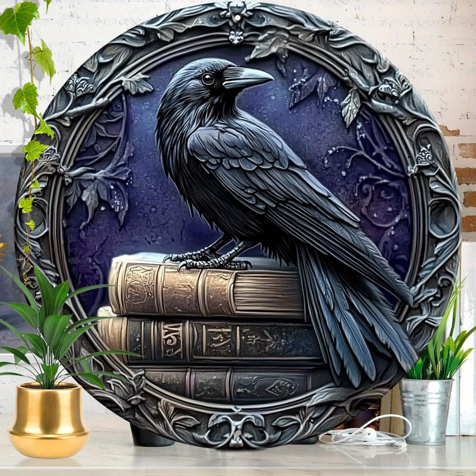 Dark Crow Wall Art Witchy Raven Metal Sign for Gothic Halloween Decorations-MoonChildWorld