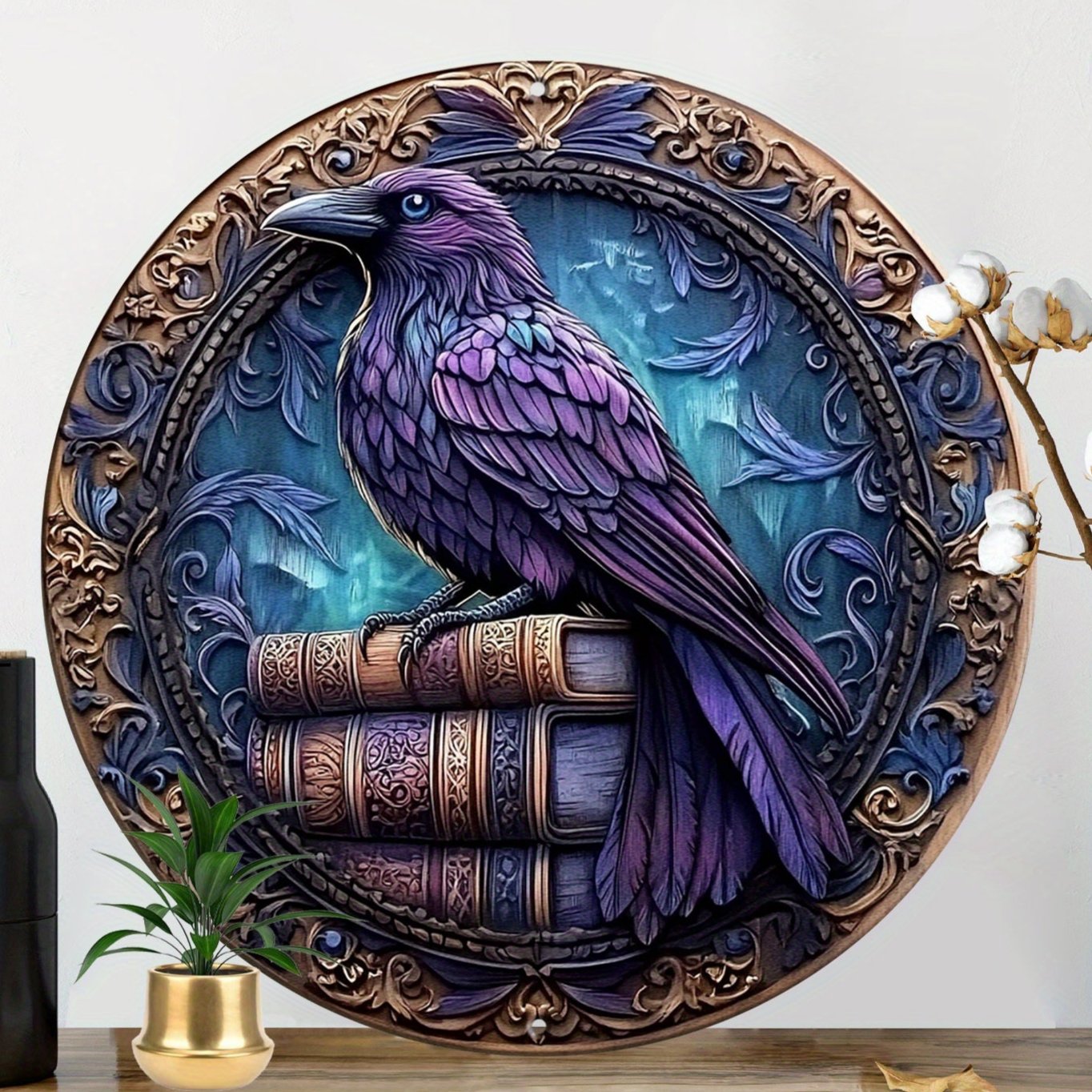 Dark Crow Wall Art Witchy Raven Metal Sign for Gothic Halloween Decorations-MoonChildWorld