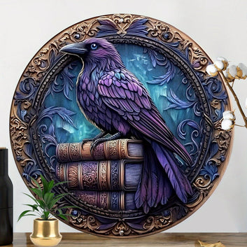 Dark Crow Wall Art Witchy Raven Metal Sign for Gothic Halloween Decorations