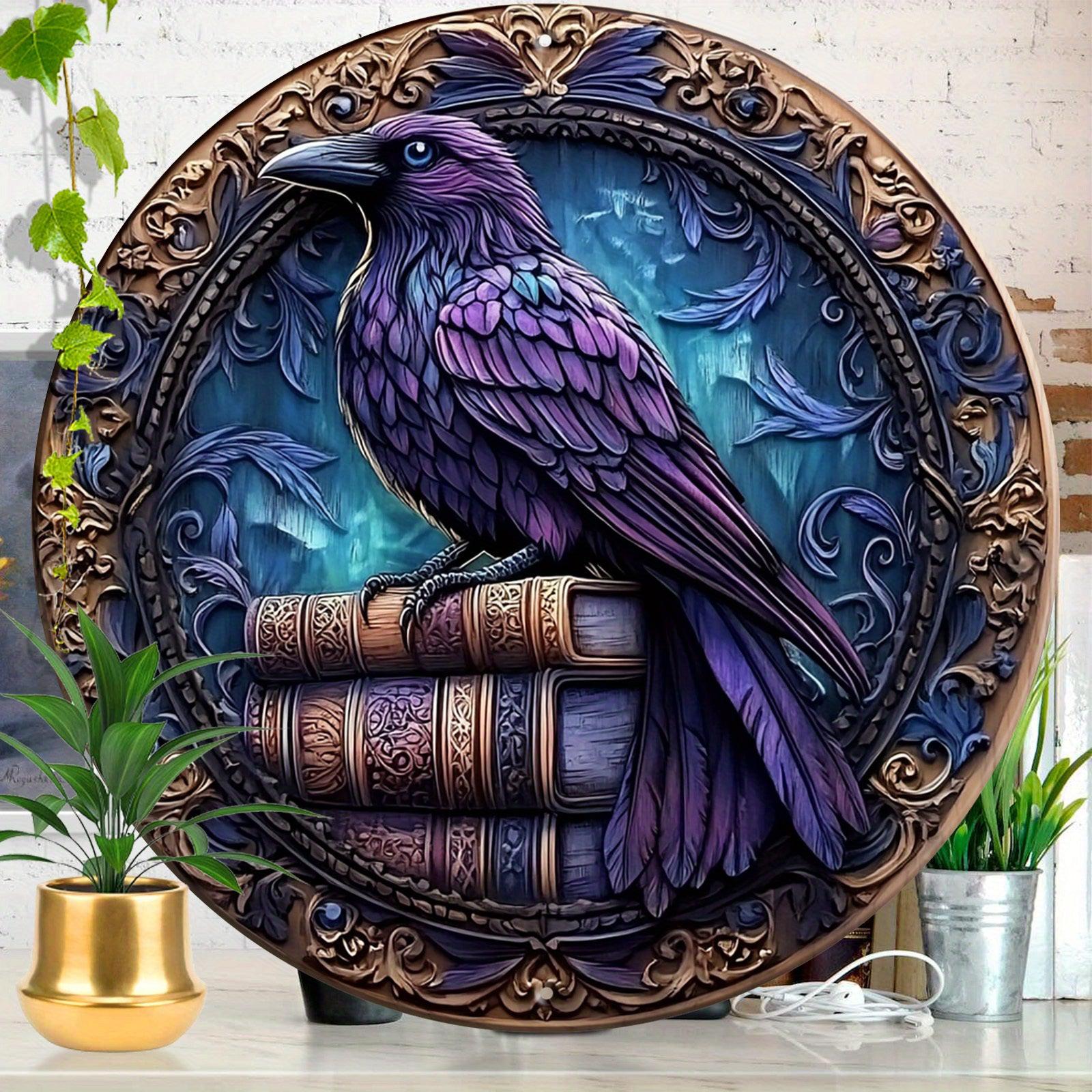 Dark Crow Wall Art Witchy Raven Metal Sign for Gothic Halloween Decorations-MoonChildWorld