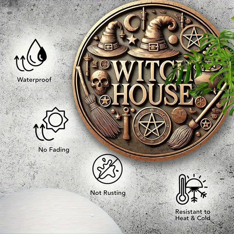 Whimsical Witch House Metal Sign for Halloween Decorations-MoonChildWorld