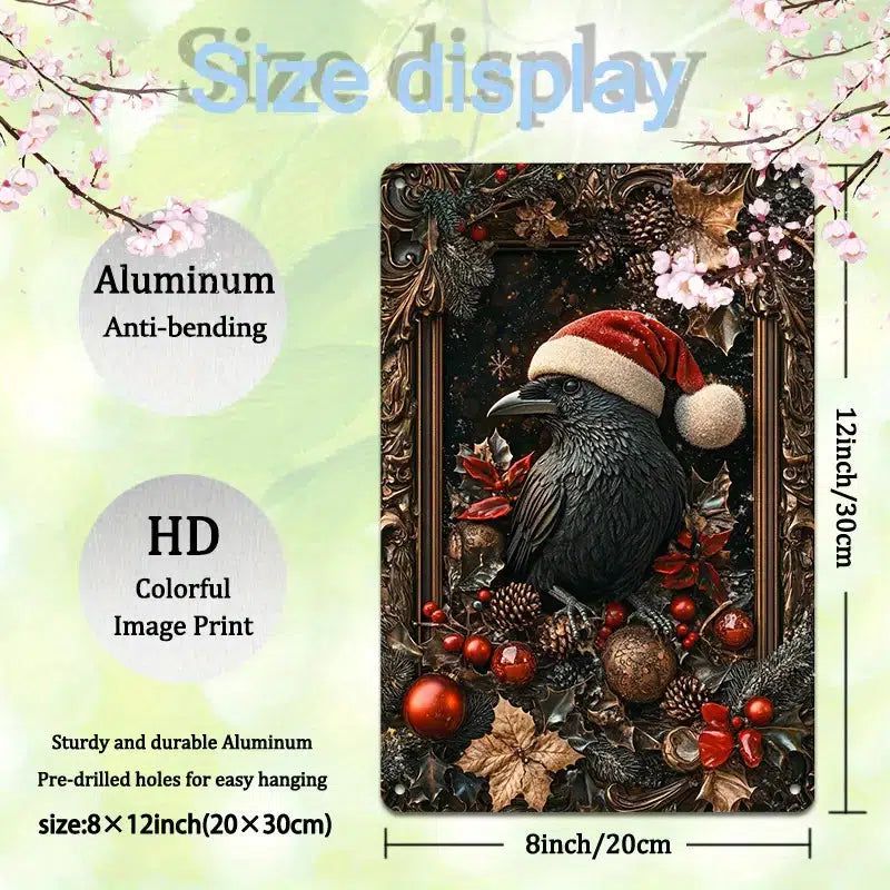 Christmas Crow Metal Sign Witchy Raven Wall Art for Yule-MoonChildWorld