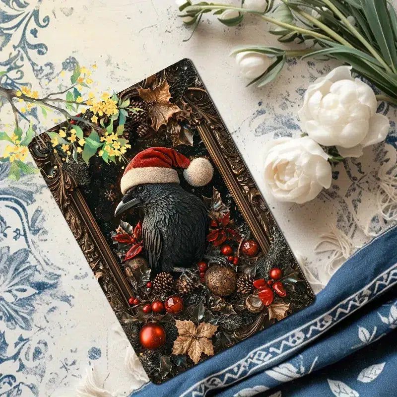 Christmas Crow Metal Sign Witchy Raven Wall Art for Yule-MoonChildWorld