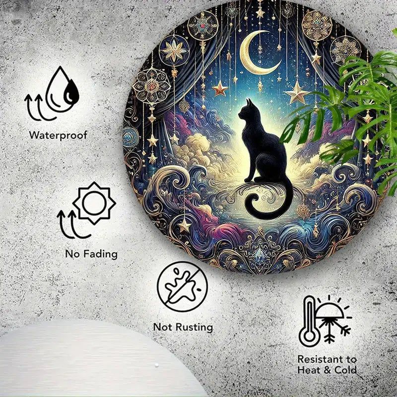 Witchy Black Cat Metal Sign Magic Moon Cat Wall Sign-MoonChildWorld