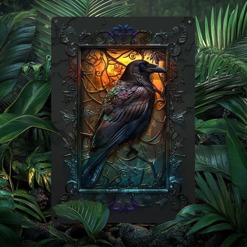 Black Raven Metal Sign Gothic Crow Wall Art Spooky Halloween Welcome Sign-MoonChildWorld