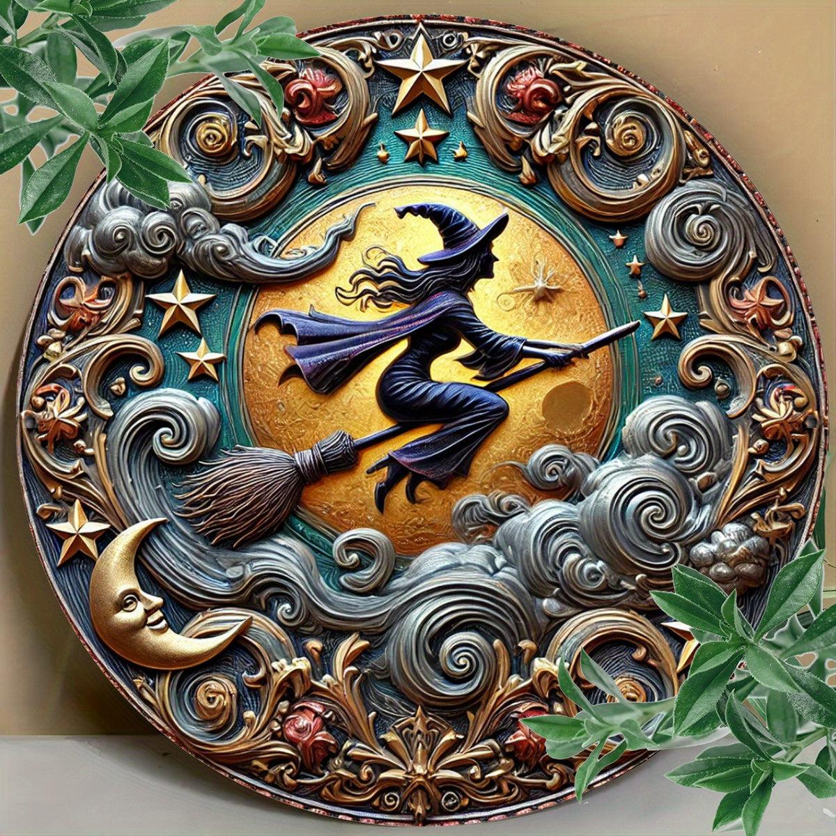 Moon Flying Witch Metal Sign for Yule Home Decor-MoonChildWorld