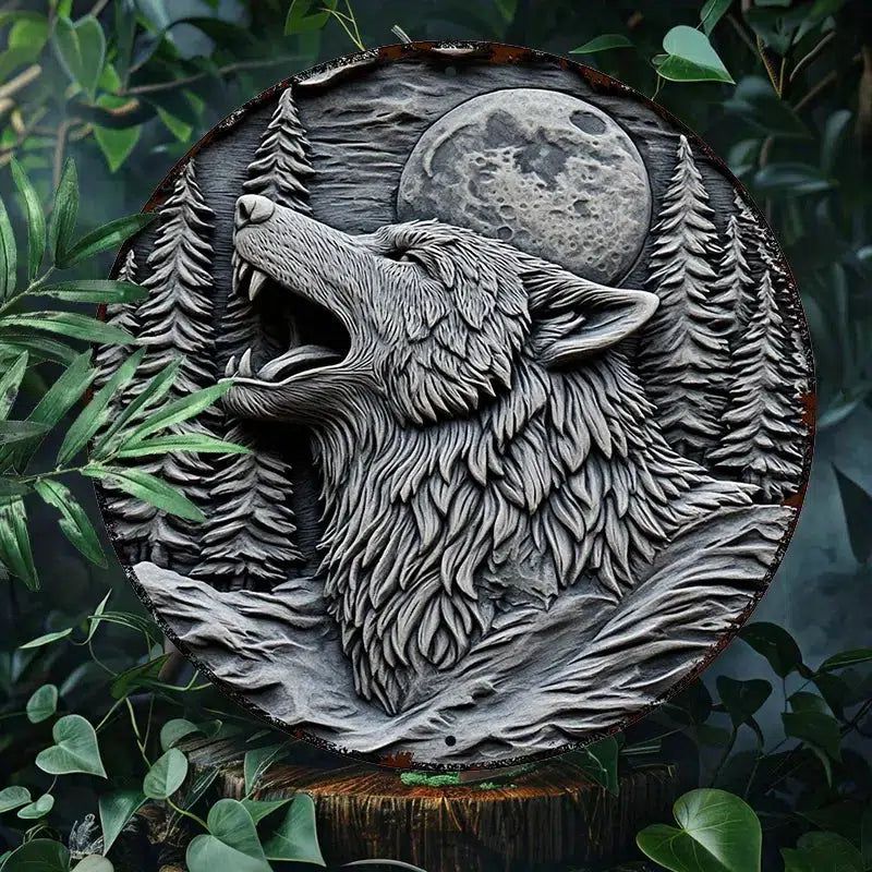 Moon Wolf Metal Sign Spirit Wolf Home Decor-MoonChildWorld