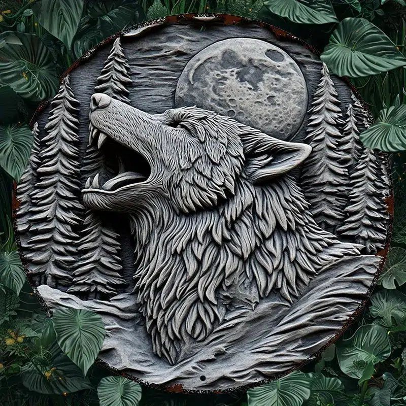 Moon Wolf Metal Sign Spirit Wolf Home Decor-MoonChildWorld