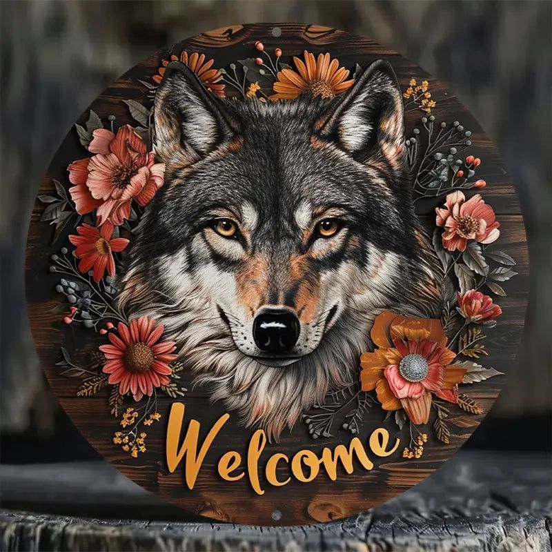 Welcome Wolf Metal Sign Spirit Animal Home Decor-MoonChildWorld