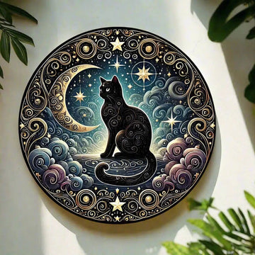 Mystical Moon Black Cat Metal Sign Occult Cat Home Decor-MoonChildWorld