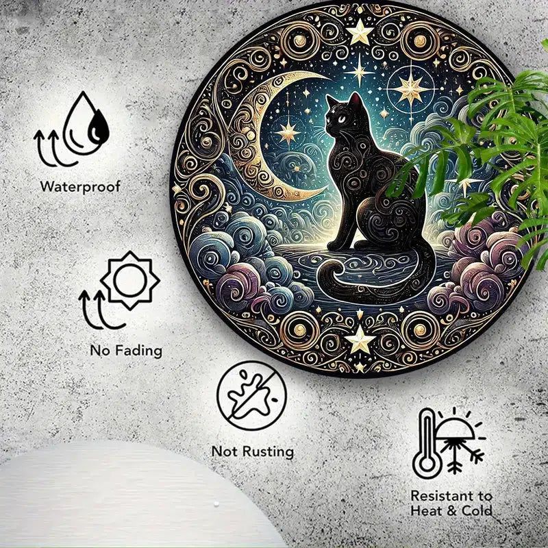 Mystical Moon Black Cat Metal Sign Occult Cat Home Decor-MoonChildWorld