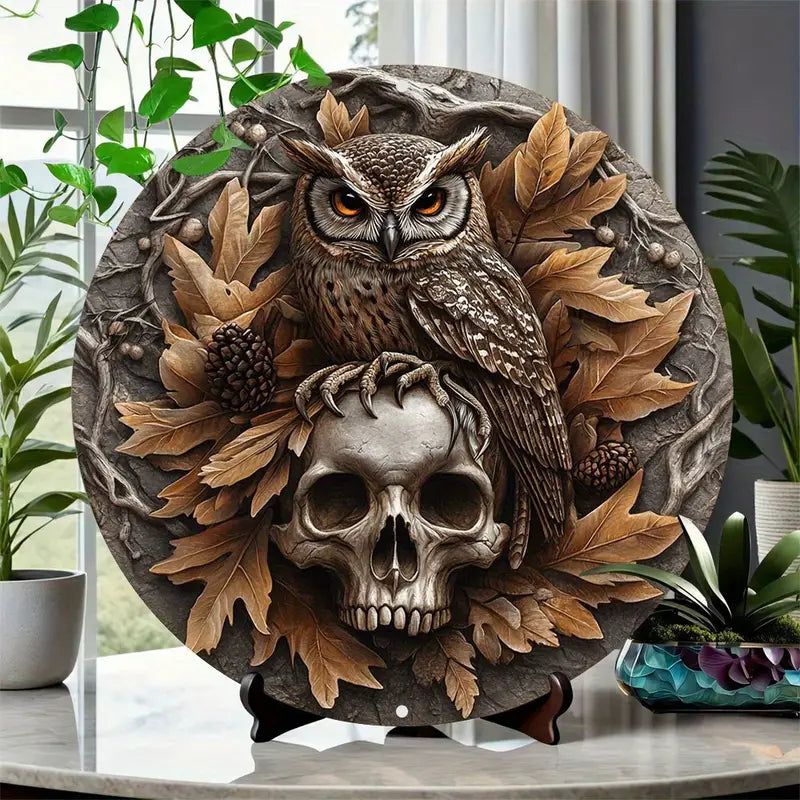 Witchy Skull and Owl Metal Sign Gothic Home Decor-MoonChildWorld