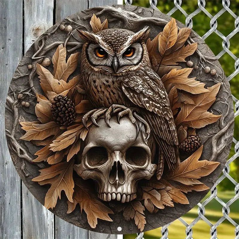 Witchy Skull and Owl Metal Sign Gothic Home Decor-MoonChildWorld